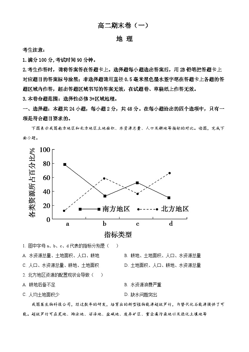 云南省曲靖市2023-2024学年高二下学期期末考试地理试卷（Word版附解析）01