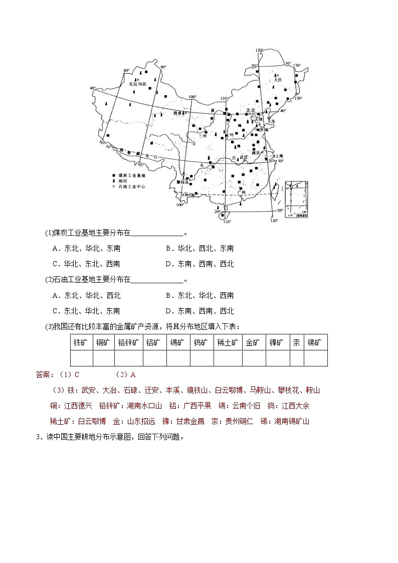 【区域识图训练】高中中国地理（通用版） 中国的自然资源（word版）-识图训练05（教师版+学生版）02
