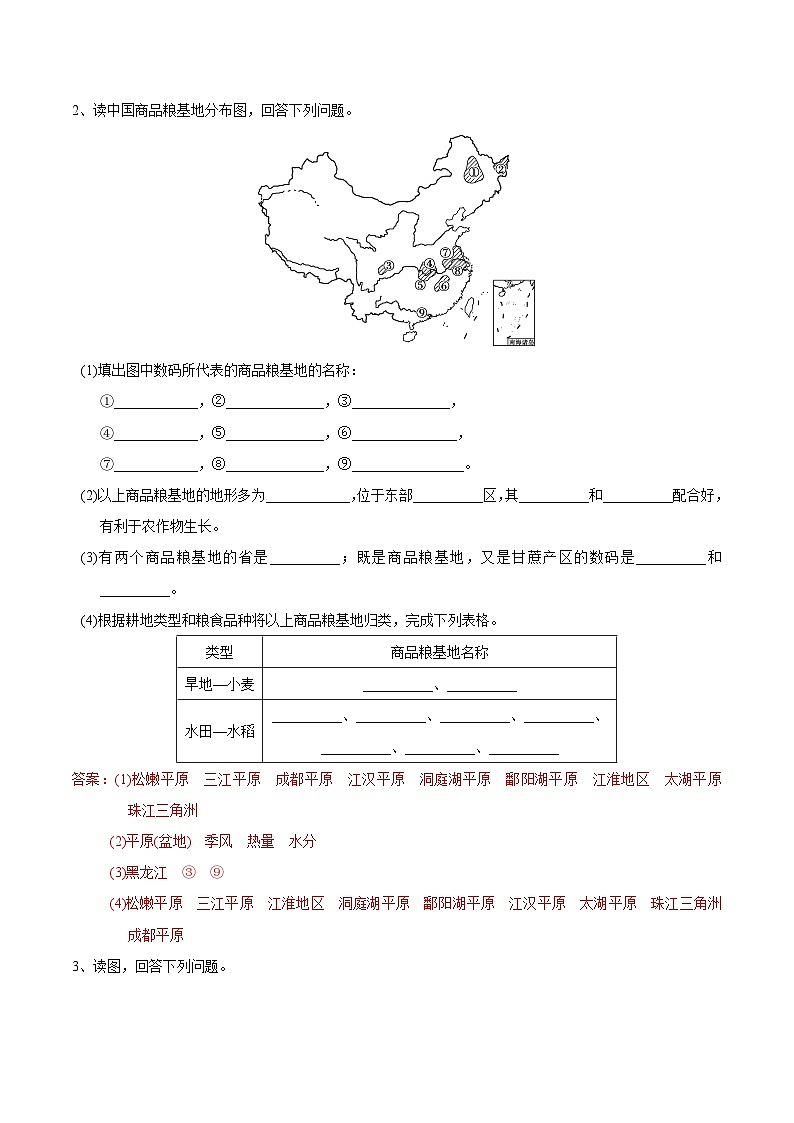 【区域识图训练】高中中国地理（通用版） 中国的农业（word版）-识图训练06（教师版+学生版）02