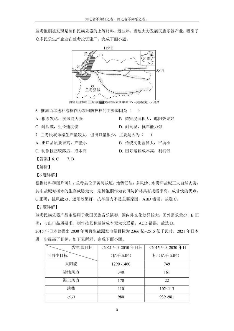 [地理][期中]安徽省蚌埠市皖北私立联考2023-2024学年高二下学期4月期中试题(解析版)03