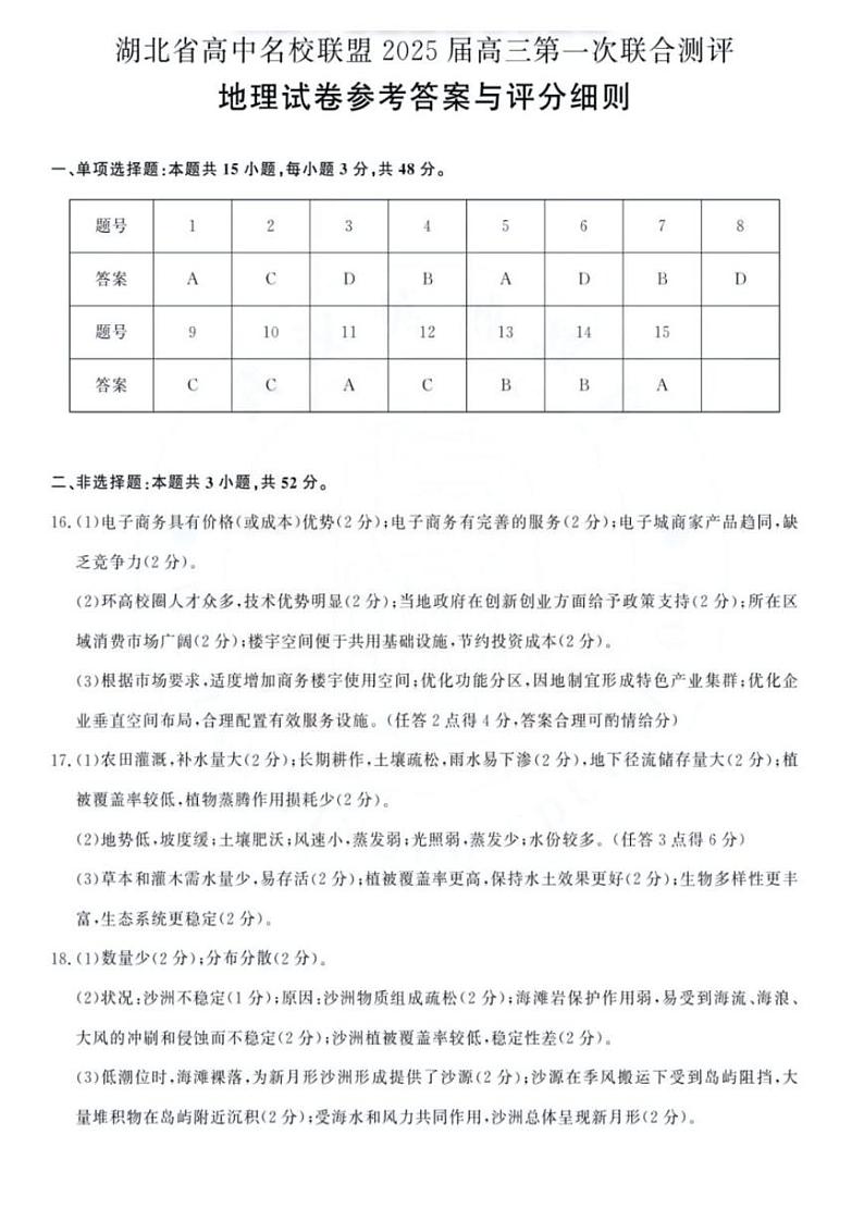地理试卷答案第1页
