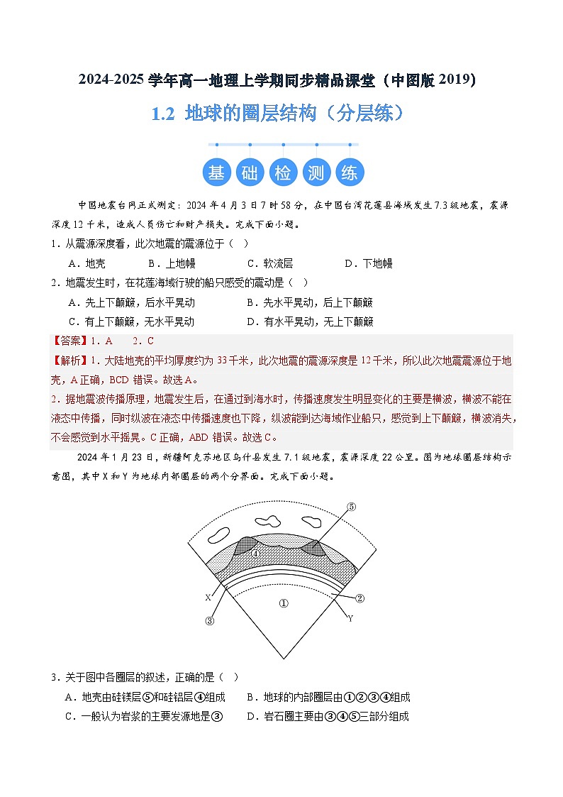 【中图版】地理必修一  1.2 地球的圈层结构（课件+练习）01