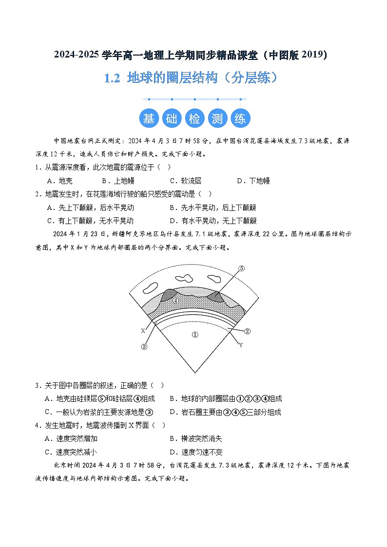 【中图版】地理必修一  1.2 地球的圈层结构（课件+练习）01