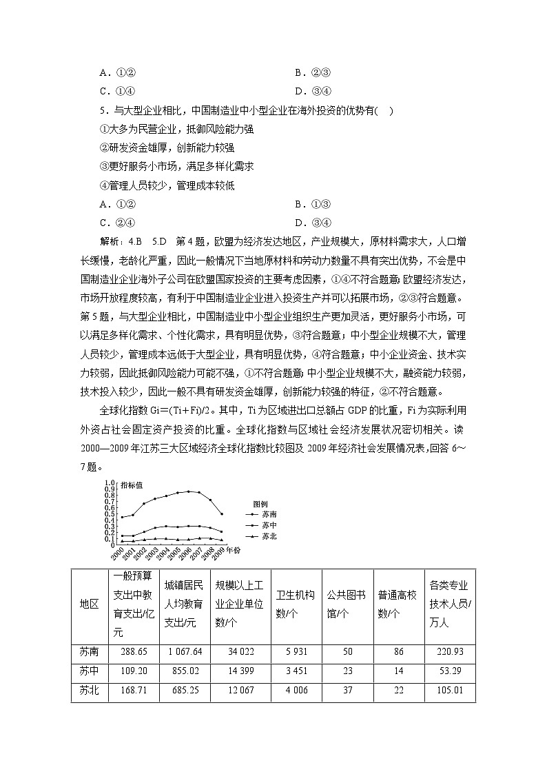 新课标高考地理一轮复习课时跟踪检测（六十一） 产业转移与国际合作含答案02