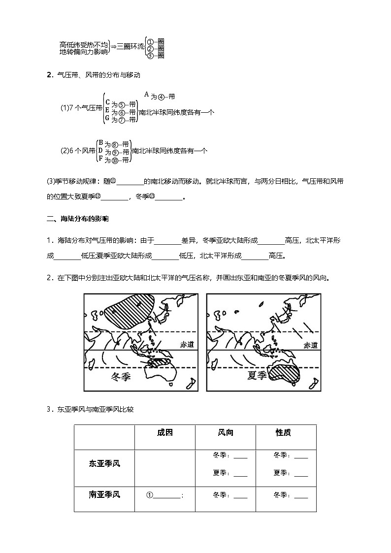 【同步导学案】3.2气压带和风带（导学案）-人教版高中地理选择性必修102