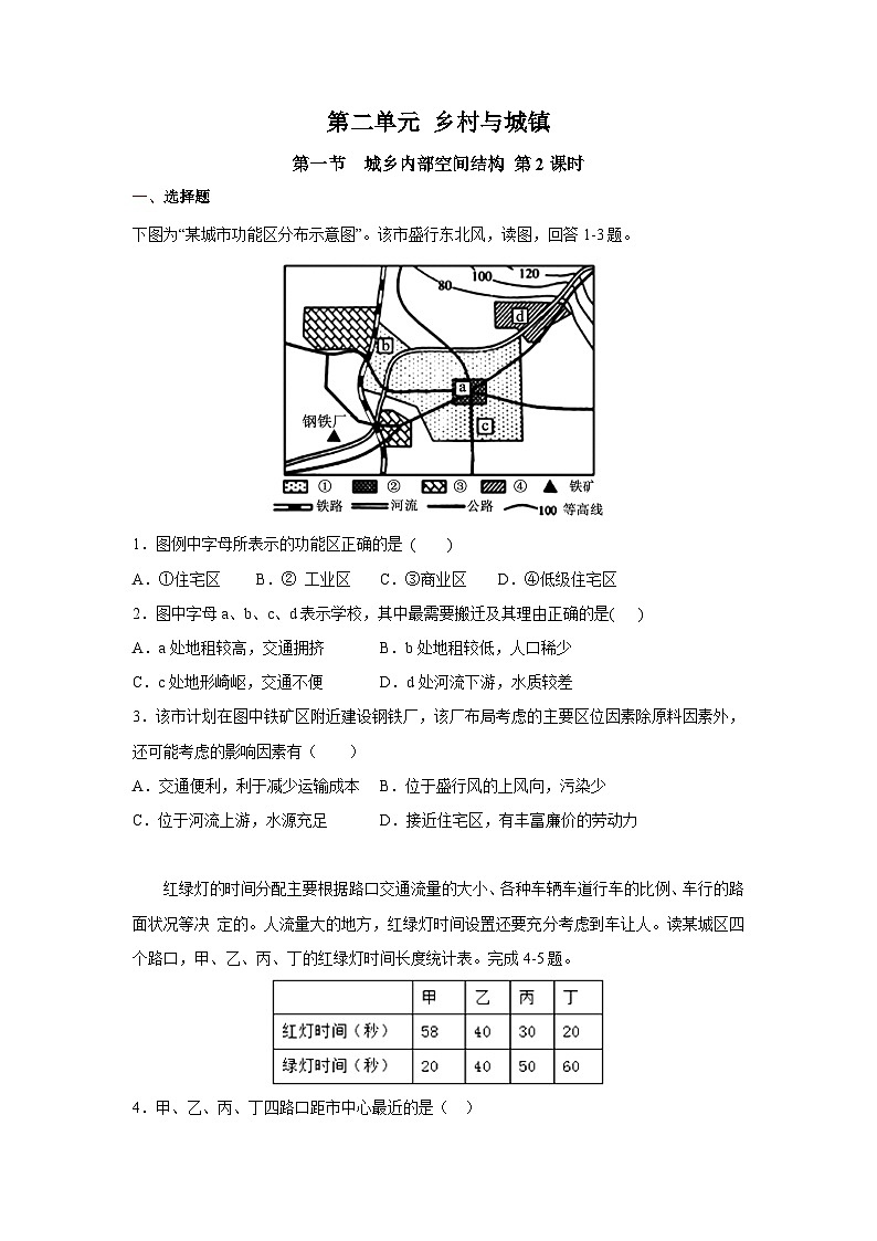 【新教材】鲁教版高中地理必修第二册 2.1.2《城乡内部空间结构》练习（原卷+解析卷）01