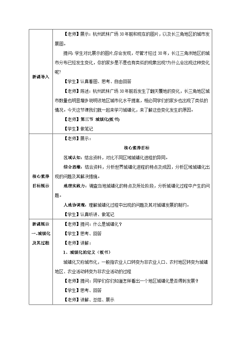 【新教材】鲁教版高中地理必修第二册 2.3《城镇化 》教案02