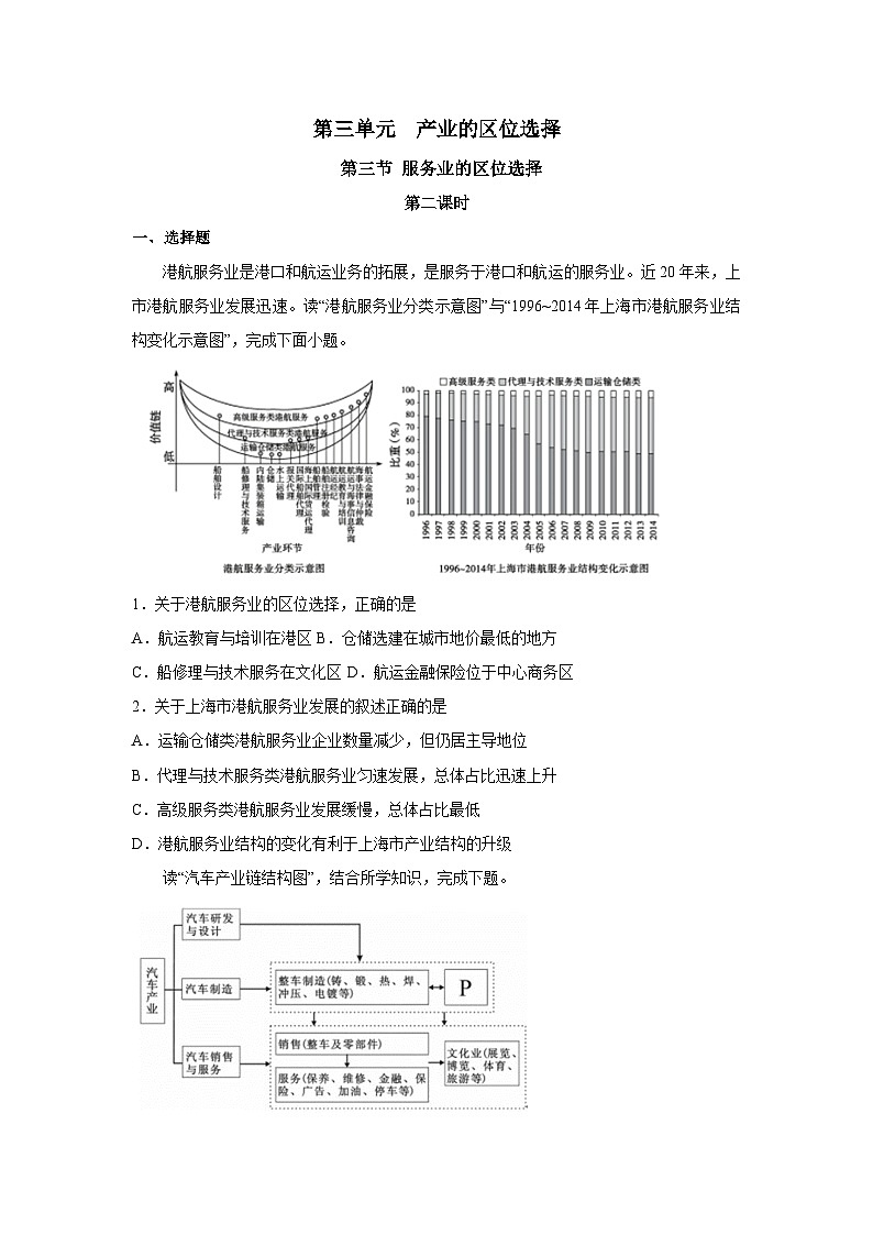 【新教材】鲁教版高中地理必修第二册 3.3.2《服务业的区位选择》练习（1）（原卷）第1页