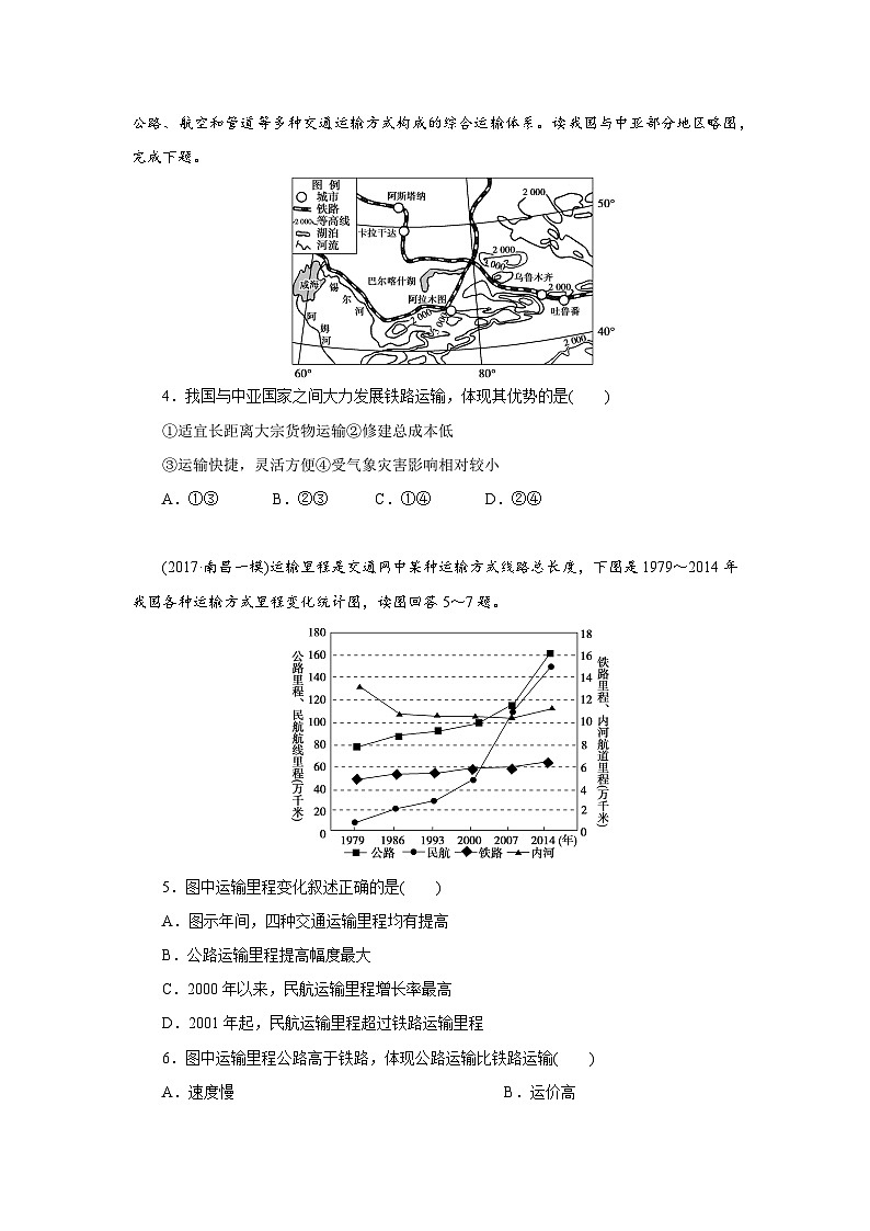 【新教材】鲁教版高中地理必修第二册 4.1.1《交通运输与区域发展》练习（原卷）第2页