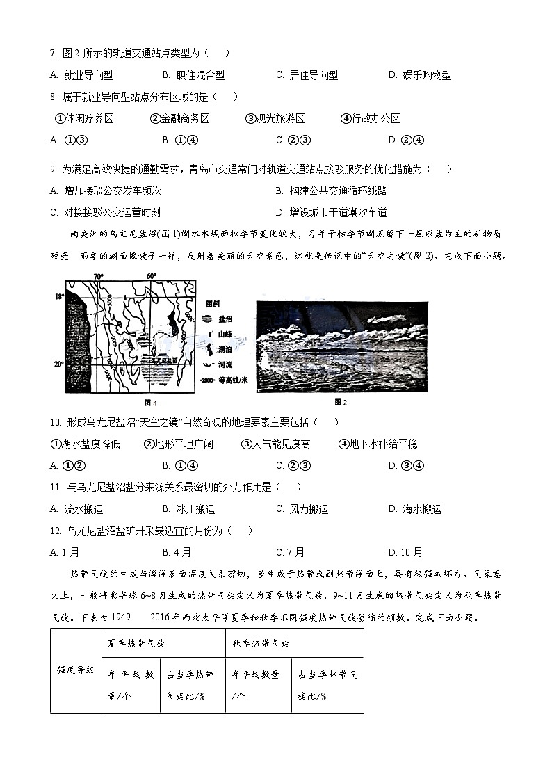 湖北省高中名校联盟2024-2025学年高三上学期第一次联合考试地理试题  Word版无答案第3页