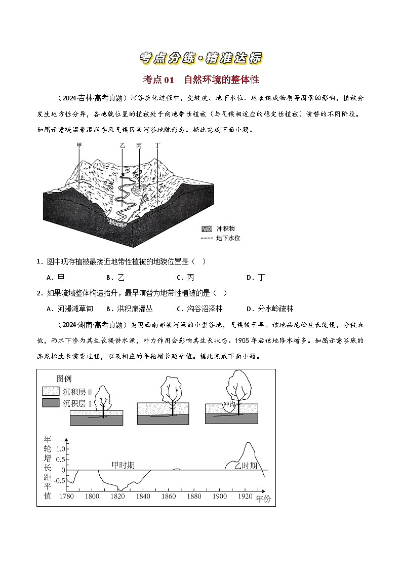 三年（2022-2024）高考地理真题分类汇编（全国通用）专题06自然环境的整体性和差异性（原卷版）02