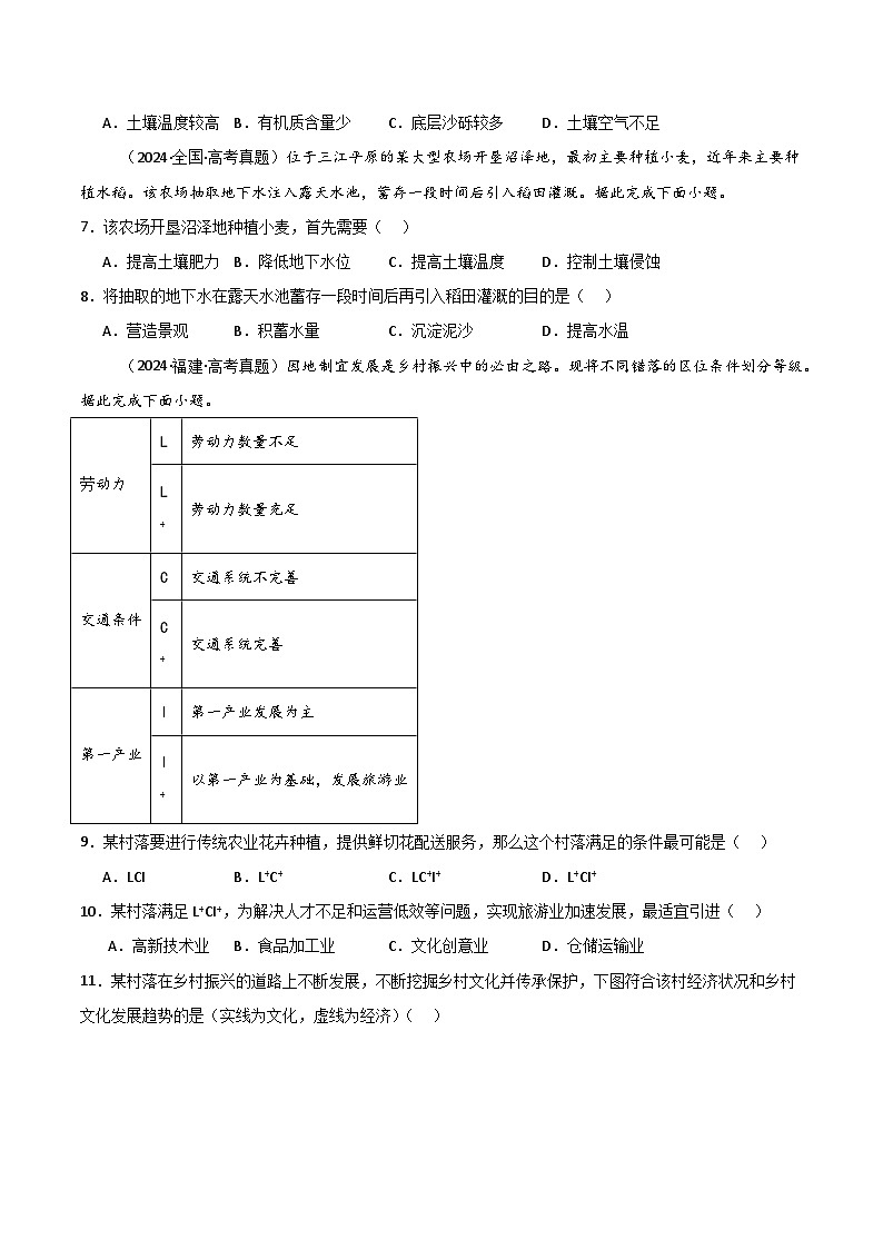 三年（2022-2024）高考地理真题分类汇编（全国通用）专题09农业（原卷版）03