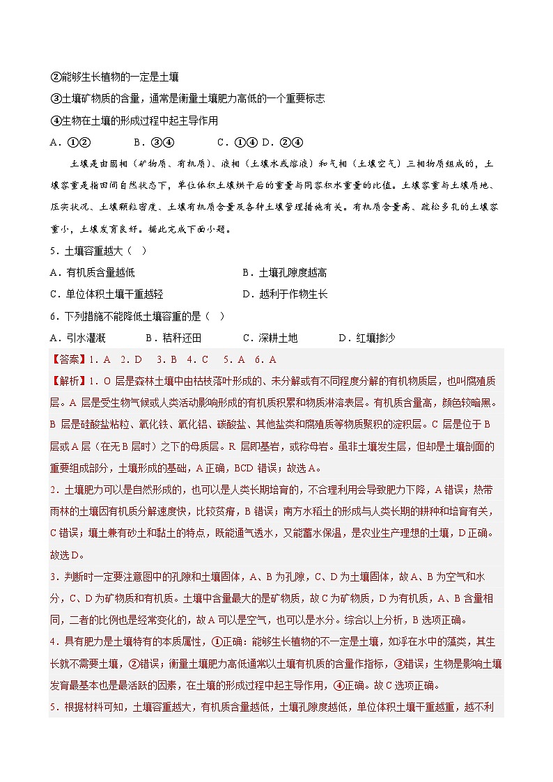 鲁教版2019高一地理 必修第一册 3.4 分析土壤形成的原因 分层作业02