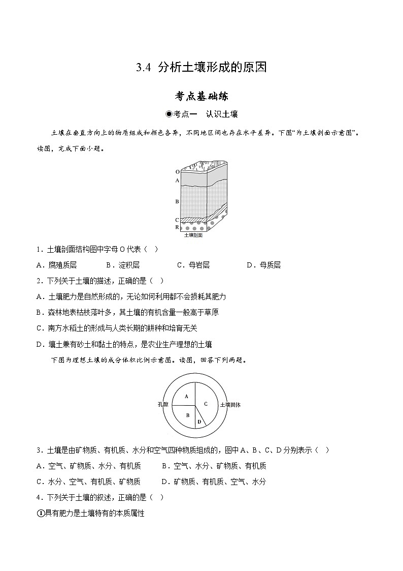 鲁教版2019高一地理 必修第一册 3.4 分析土壤形成的原因 分层作业01