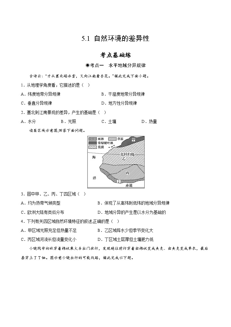鲁教版2019高二地理选择性必修1 5.1 自然环境的差异性 分层作业01