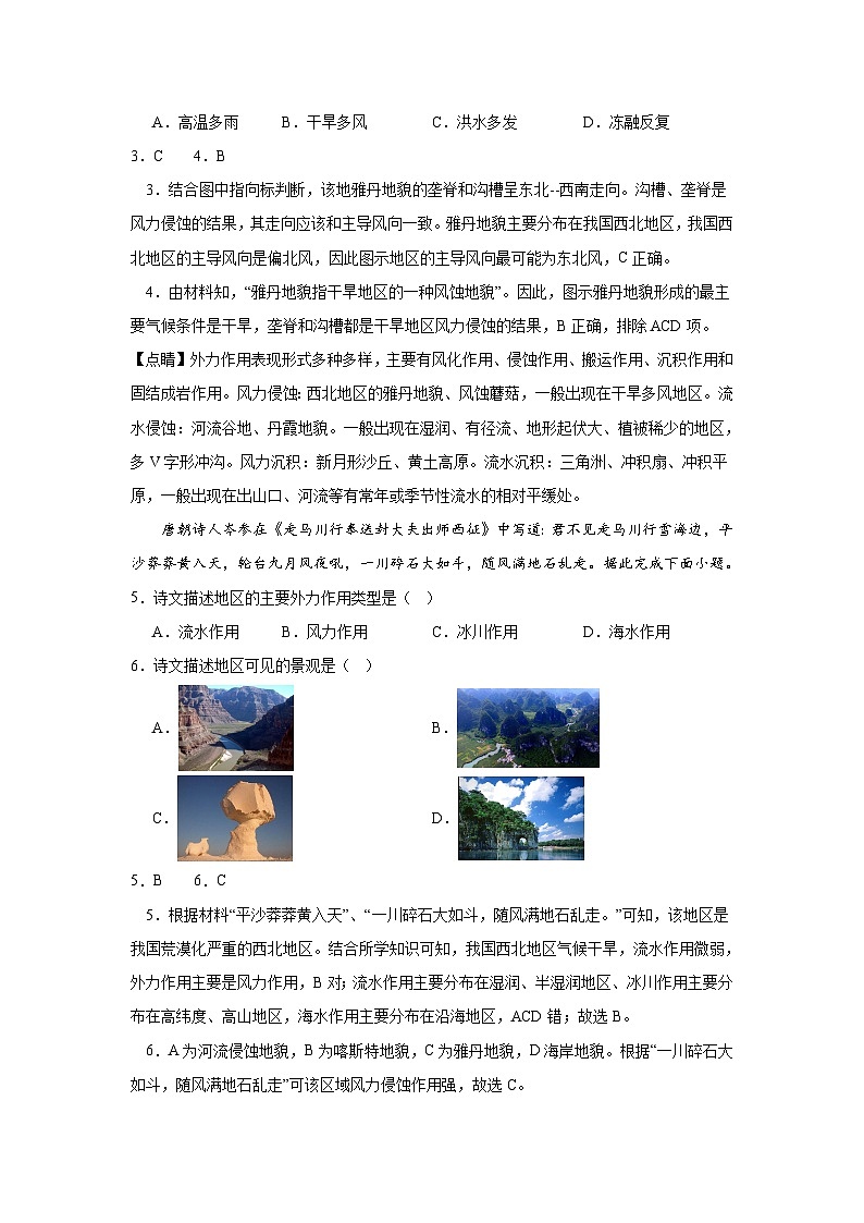 中图版2019高一地理必修第一册 2.1.2主要地貌的景观特点（第2课时） 分层练习 （解析版）第2页