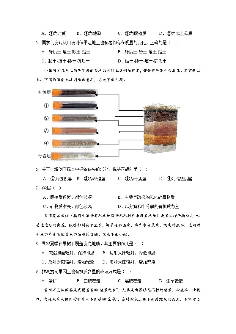 中图版2019高一地理必修第一册 2.6土壤的主要形成因素 分层练习02