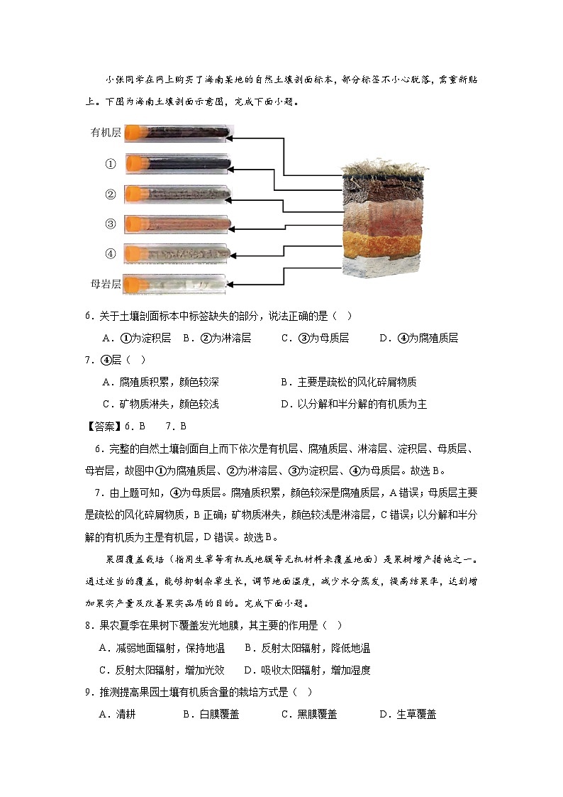 中图版2019高一地理必修第一册 2.6土壤的主要形成因素 分层练习03