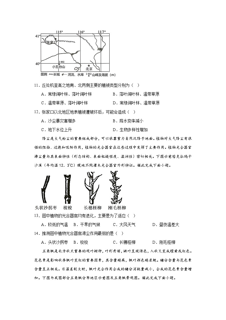 中图版2019高一地理必修第一册 2.7植被与自然环境的关系 分层练习03