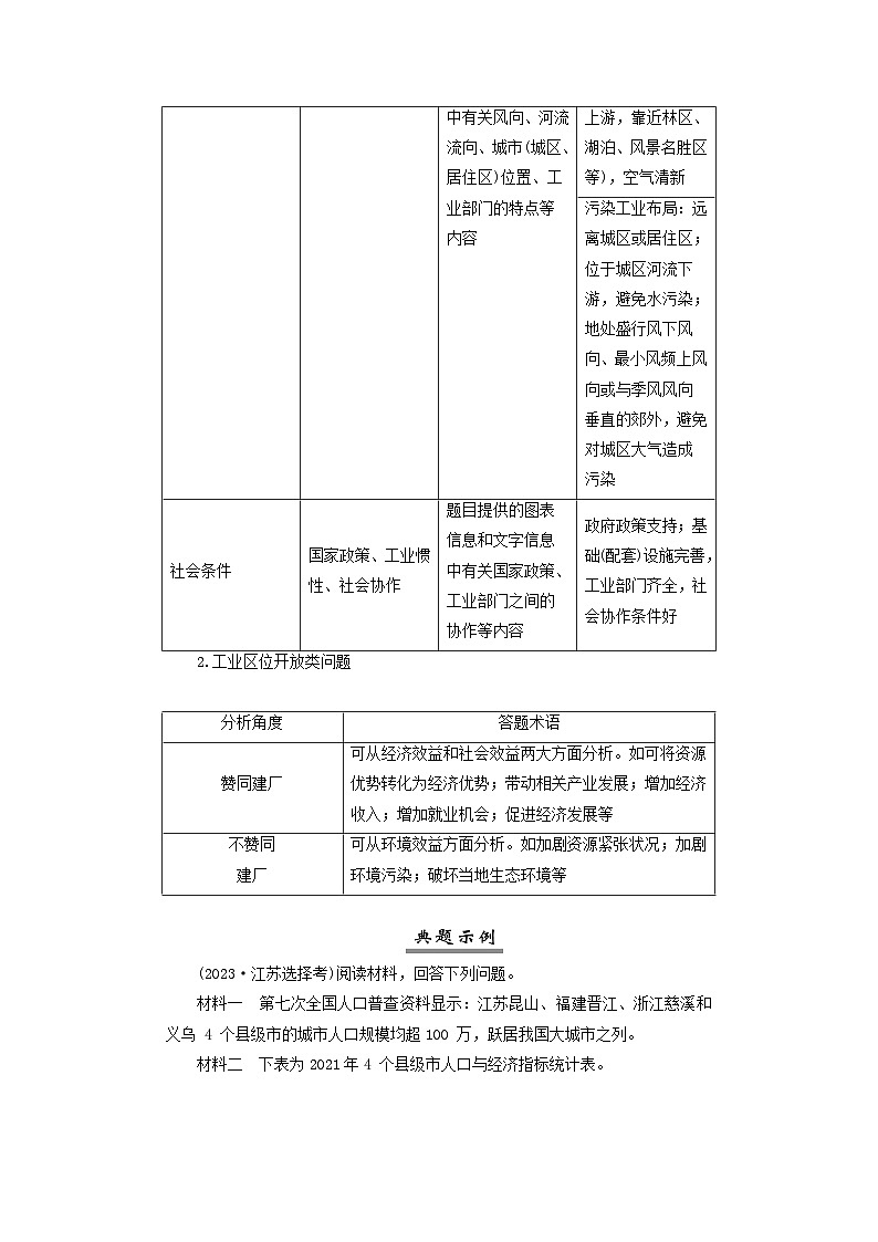 2025届高考地理一轮复习专题指导答题规范6工业区位条件分析与评价类学案02