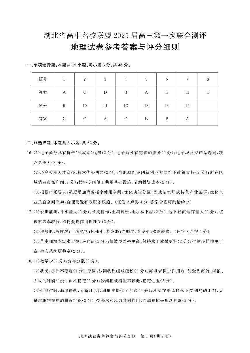 圆创联盟八月联考（地理答案）水印第1页