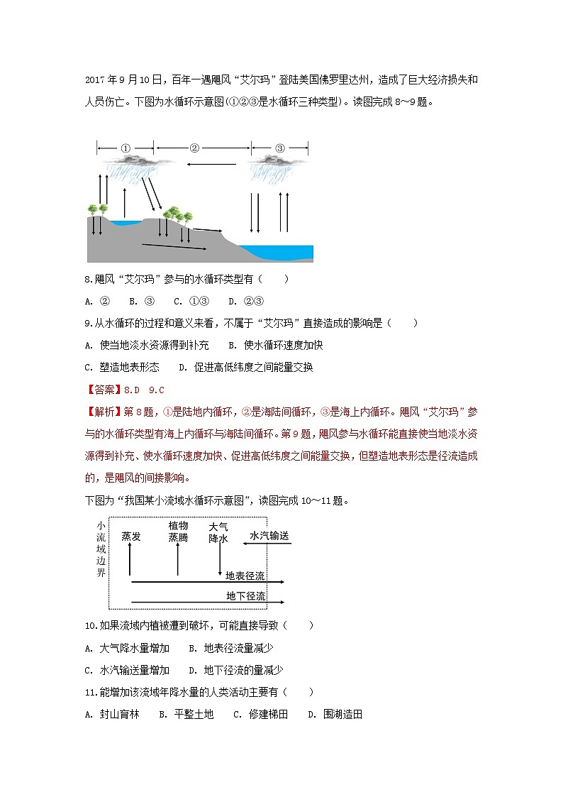【新教材】鲁教版高中地理必修第一册 2.2.2《水圈与水循环 》练习（解析卷）03