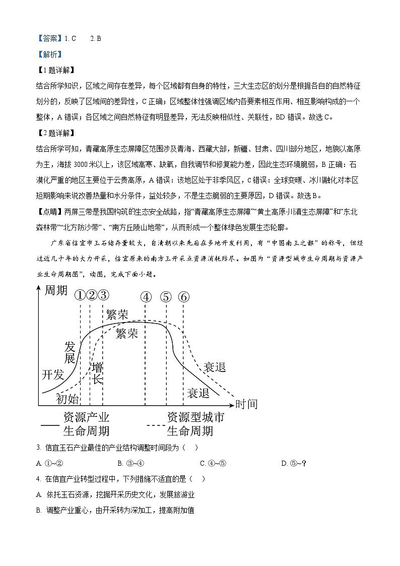 北京市石景山区2023-2024学年高二下学期期末考试地理试题（Word版附解析）02