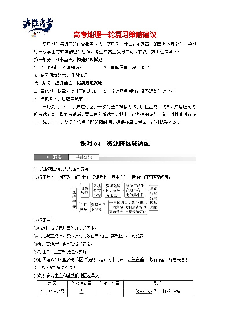 第三部分  第四章　课时六4　资源跨区域调配-2025年高考地理大一轮复习（课件+讲义+练习）01