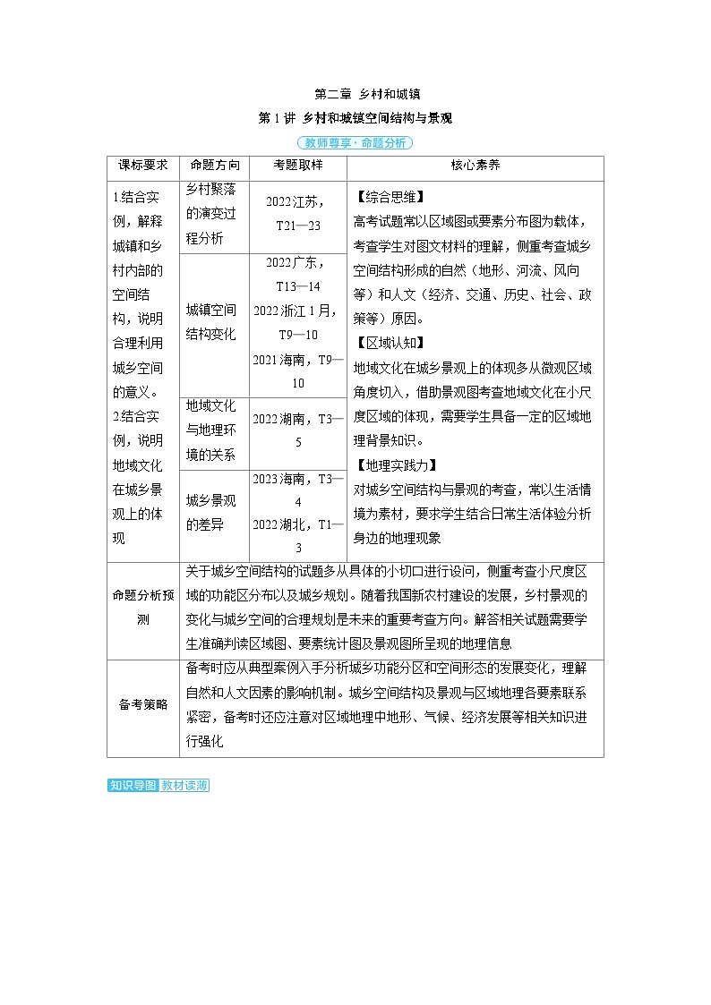 2025年高考地理精品教案第二部分人文地理第二章乡村和城镇第1讲乡村和城镇空间结构与景观01