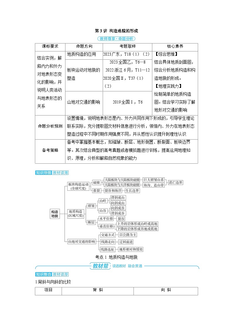 2025年高考地理精品教案第一部分自然地理第五章地表形态的塑造第3讲构造地貌的形成01