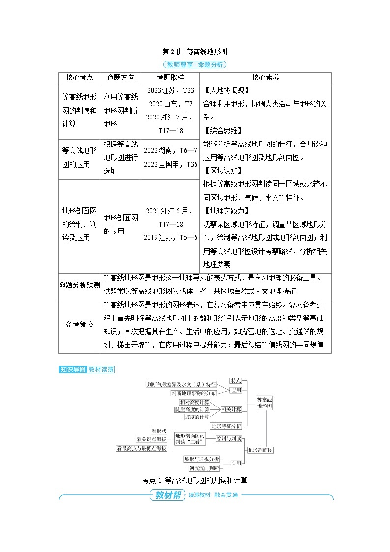 2025年高考地理精品教案第一部分自然地理第一章地球与地图第2讲等高线地形图01