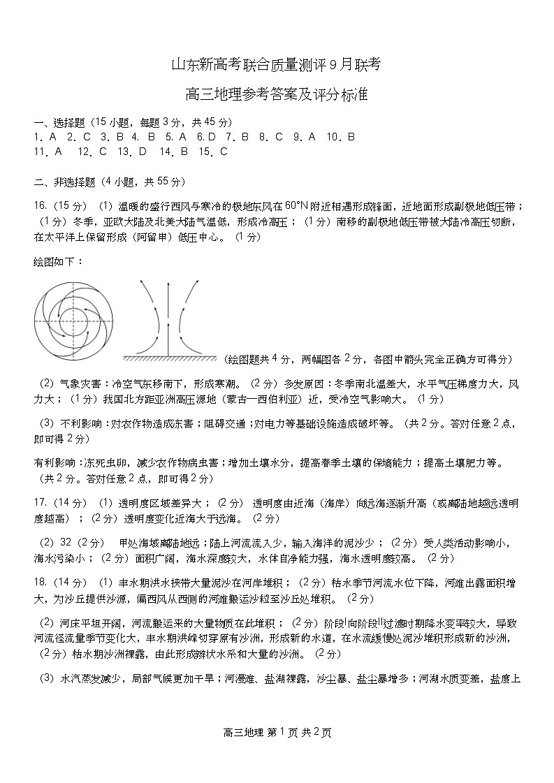 2025届山东省新高考联合质量测评高三上学期9月联考地理01