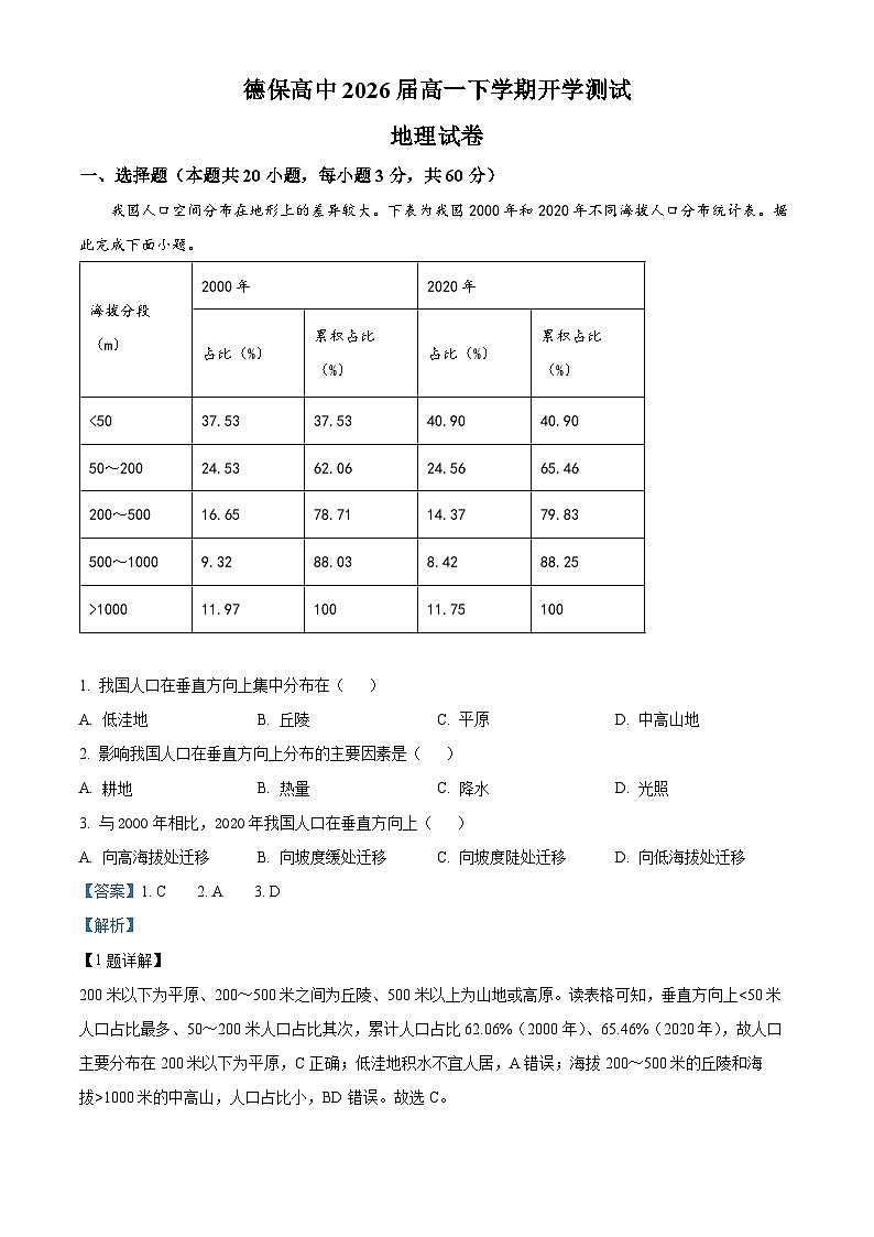 广西百色市德保县德保高中2024-2025学年高二上学期开学考试地理试题（解析版）01