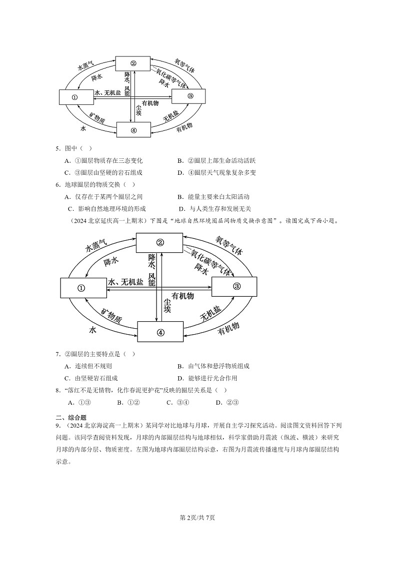 [地理][期末]2024北京高一上学期期末真题分类汇编：地球的圈层结构第2页