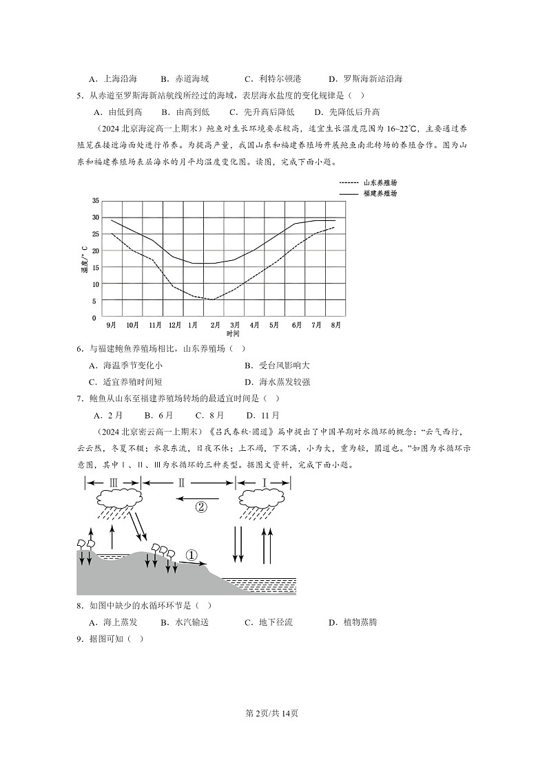 [地理][期末]2024北京高一上学期期末真题分类汇编：地球上学期的水章节综合第2页