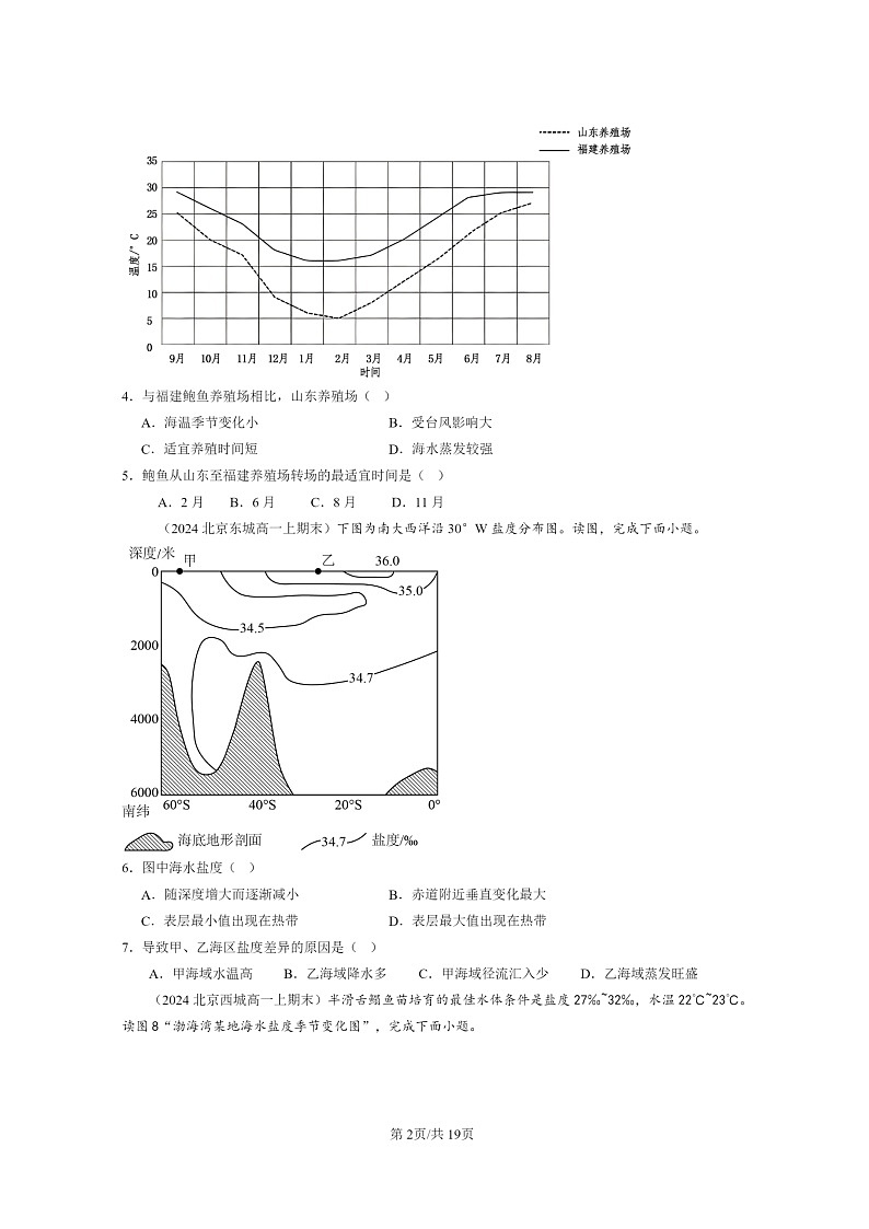 [地理][期末]2022～2024北京重点校高一上学期期末真题分类汇编：海水的性质第2页