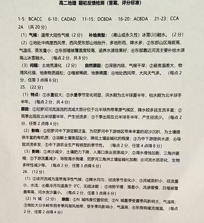 江苏省启东中学2024-2025学年高二上学期期初调研地理试卷（Word版附答案）01