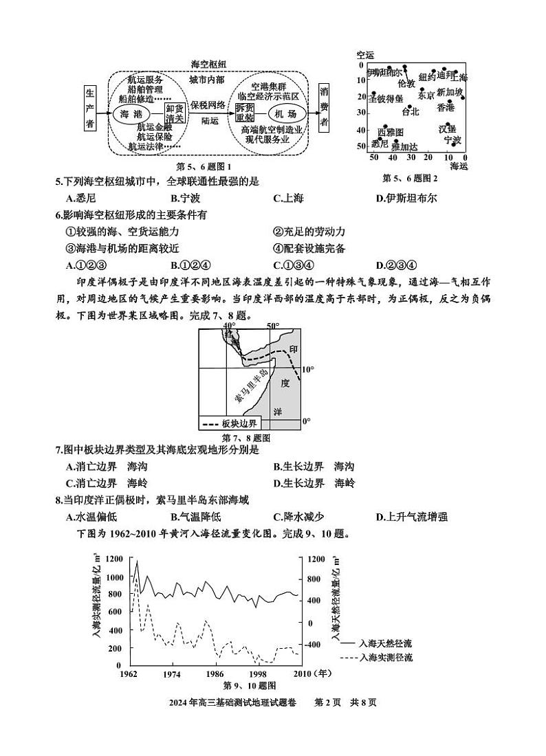 浙江省嘉兴市2024-2025学年高三上学期9月基础测试地理试题第2页