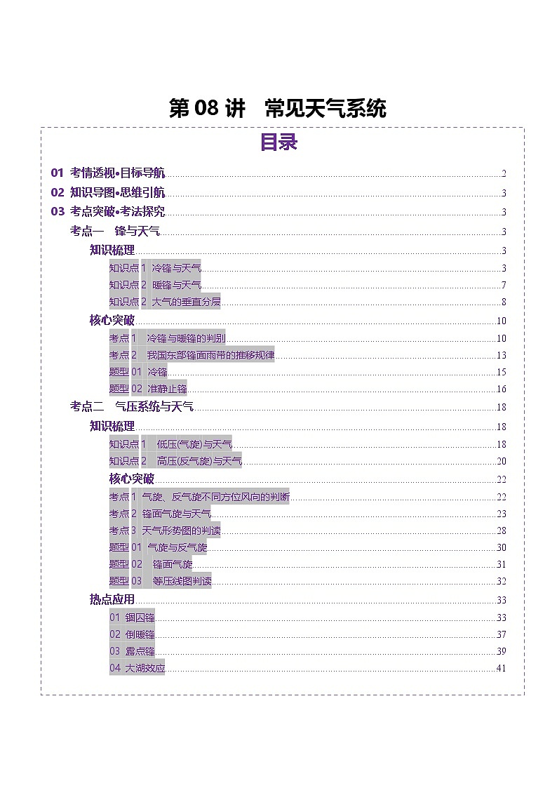 第08讲 常见天气系统（讲义）（教师版） 2025年高考地理一轮复习讲练测（新教材新高考）第1页