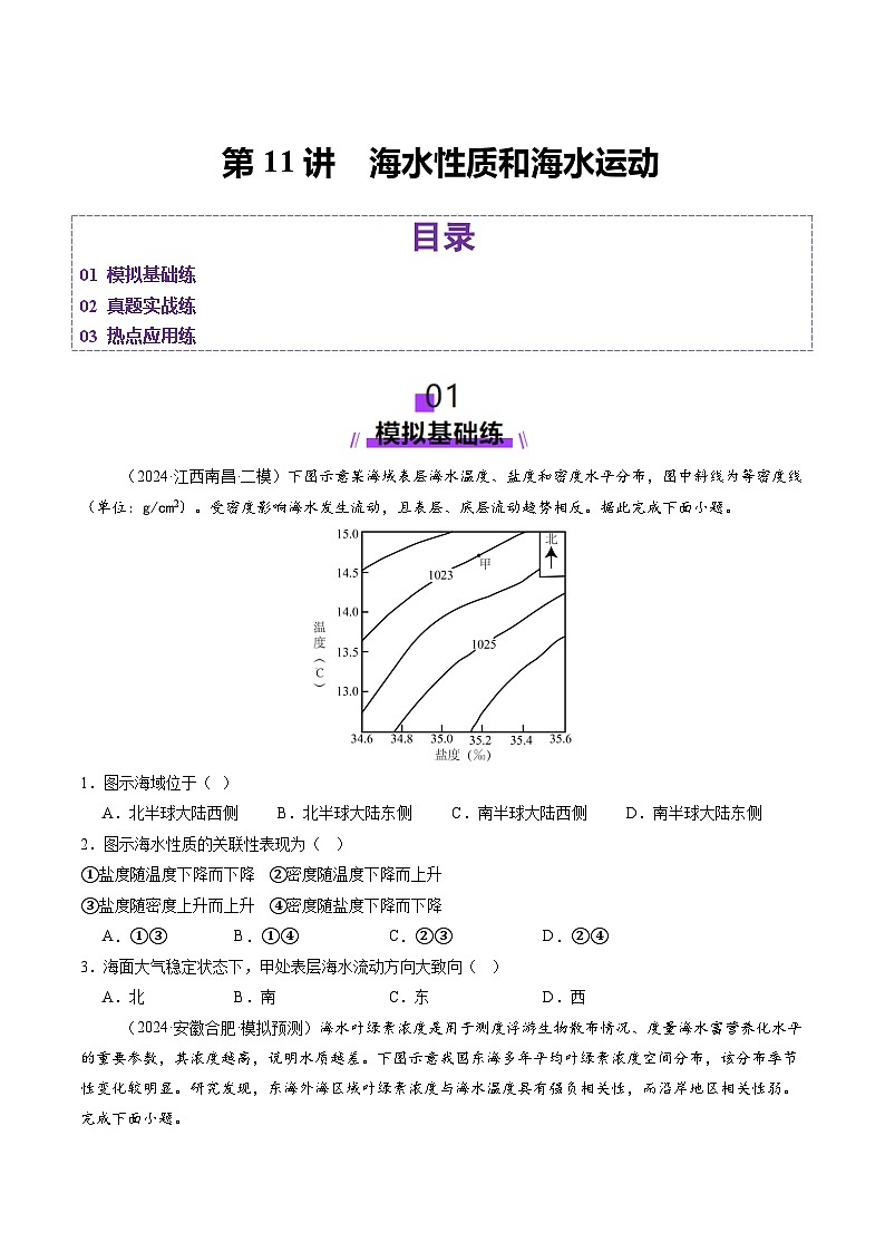 第11讲 海水性质和海水运动（练习）（含答案） 2025年高考地理一轮复习讲练测（新教材新高考）01