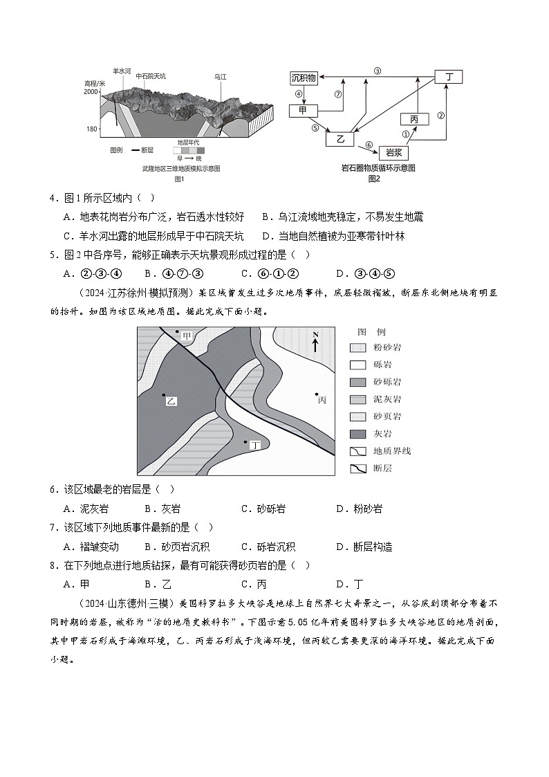 第15讲 岩石圈物质循环、地表形态与人类活动（练习）（学生版） 2025年高考地理一轮复习讲练测（新教材新高考）第2页