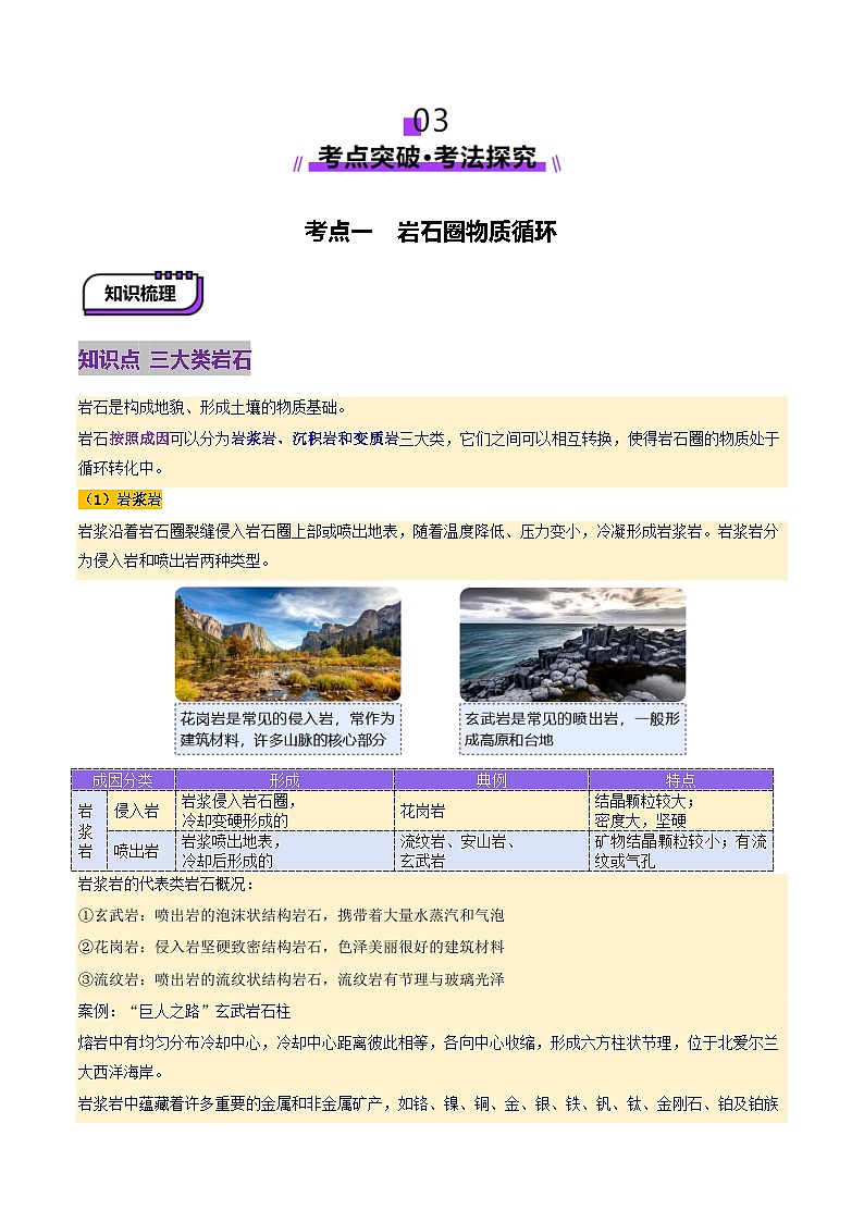 第15讲 岩石圈物质循环、地表形态与人类活动（讲义）（教师版） 2025年高考地理一轮复习讲练测（新教材新高考）第3页