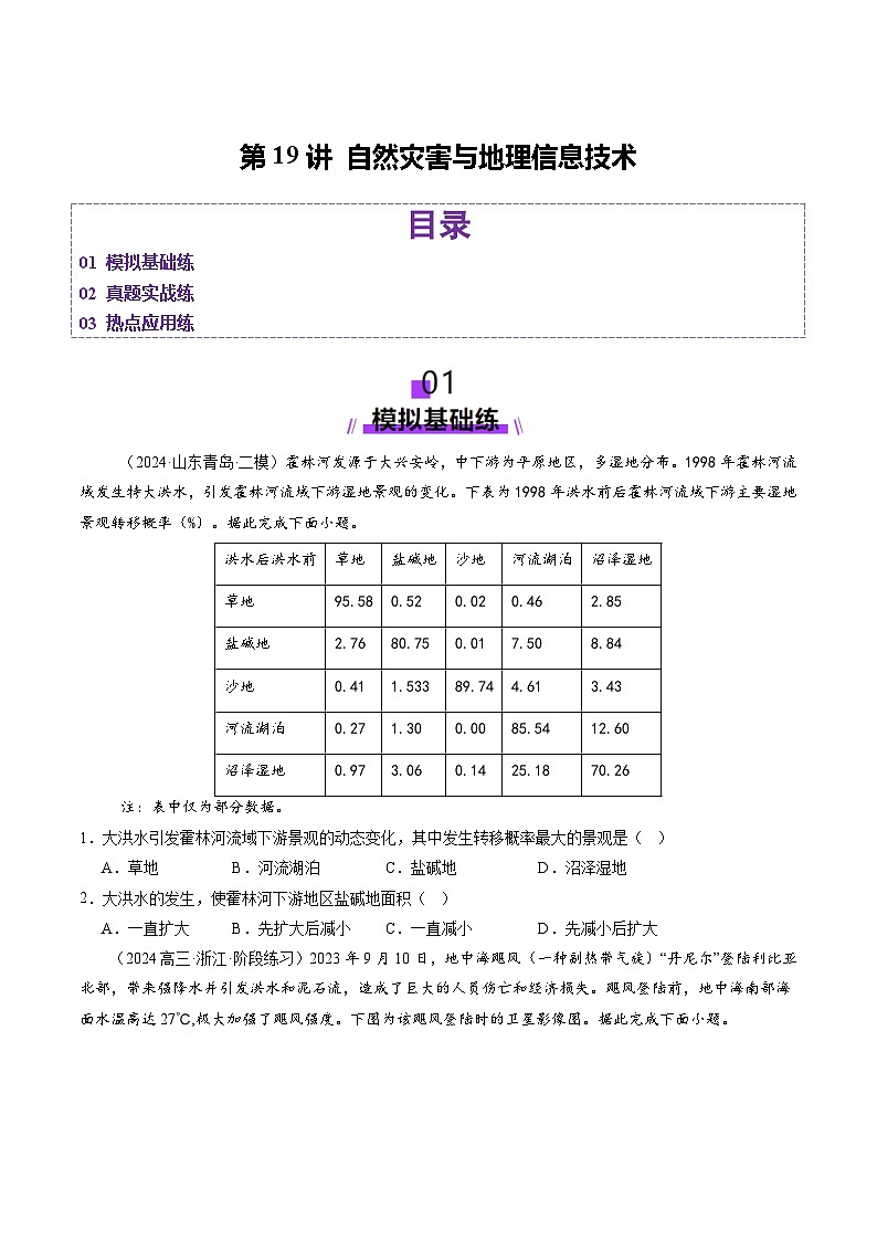 第19讲 自然灾害与地理信息技术（练习）（学生版） 2025年高考地理一轮复习讲练测（新教材新高考）第1页
