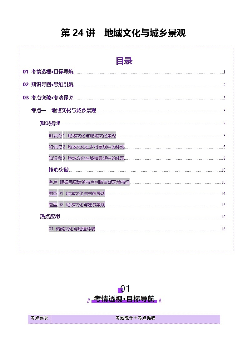 第24讲 地域文化与城乡景观（讲义）（含答案） 2025年高考地理一轮复习讲练测（新教材新高考）01