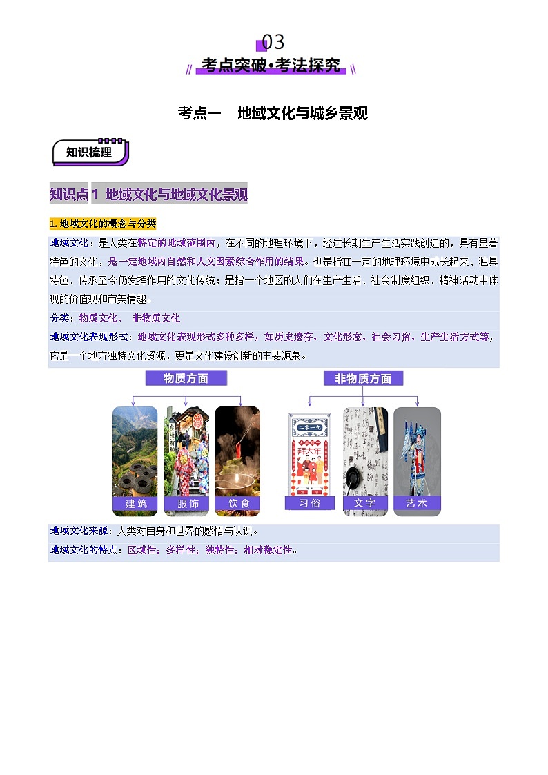 第24讲 地域文化与城乡景观（讲义）（含答案） 2025年高考地理一轮复习讲练测（新教材新高考）03