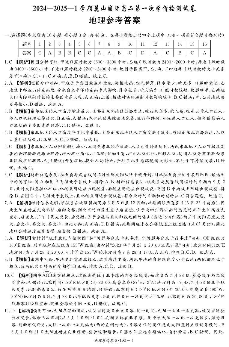湖南省长沙麓山国际实验学校2024-2025学年高二上学期第一次月考地理试题01