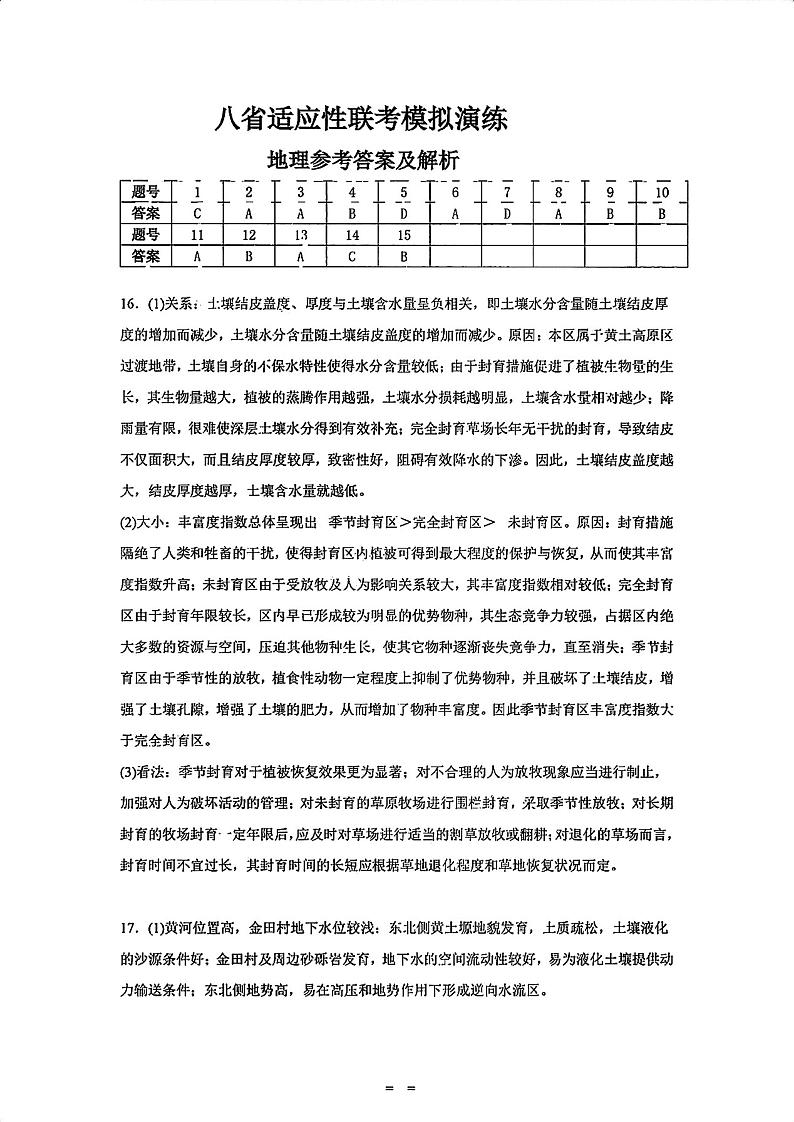 2025年八省适应性联考试卷模拟演练考试卷+地理答案第1页