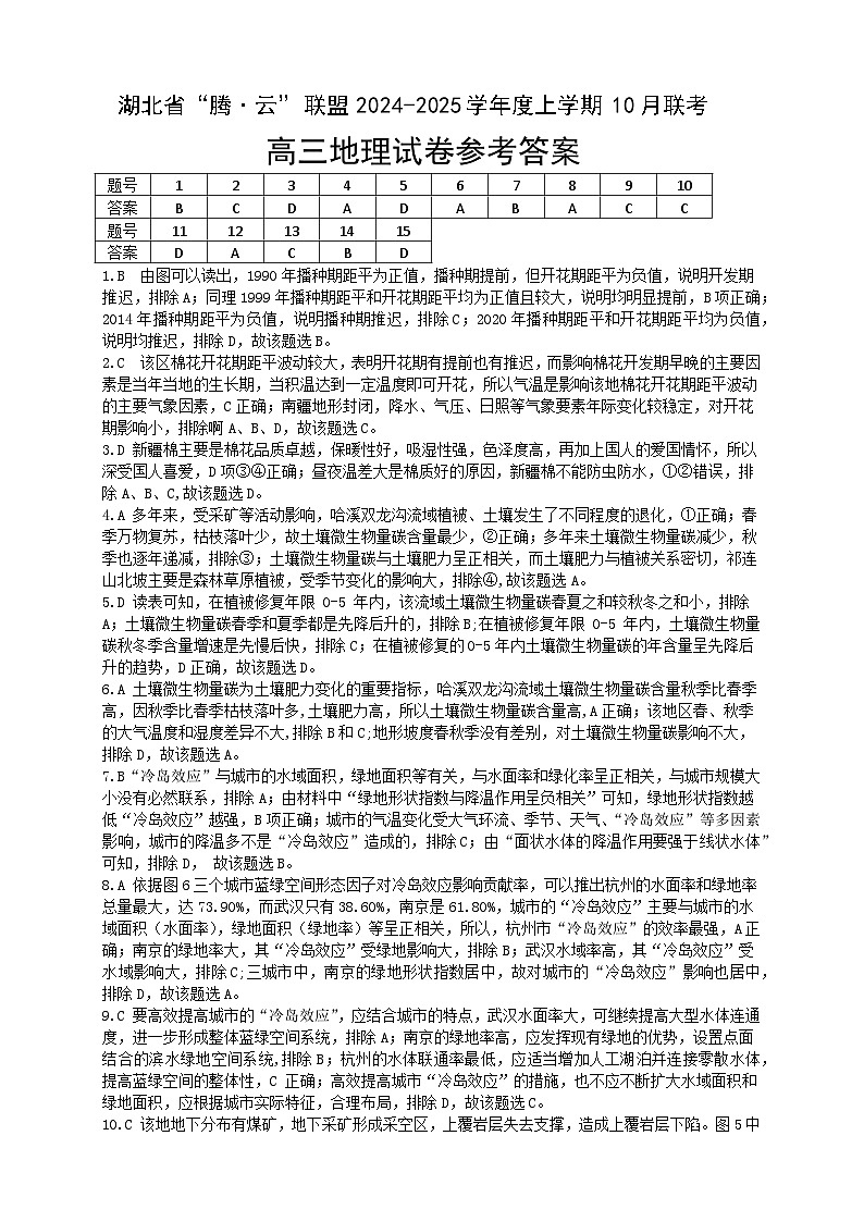 湖北省“腾•云”联盟2024-2025学年度上学期10月联考试卷+地理答案第1页