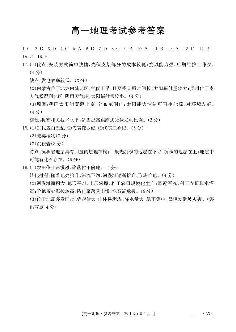 68A2高一地理（范围2）答案第1页