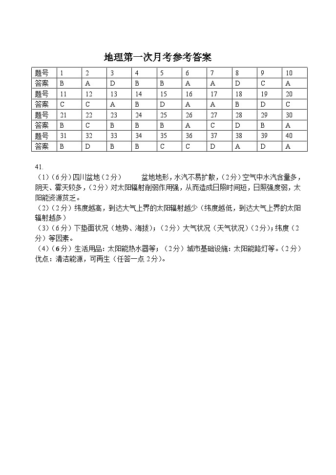 辽宁省鞍山市第一中学2024-2025学年高一上学期10月月考地理试卷01
